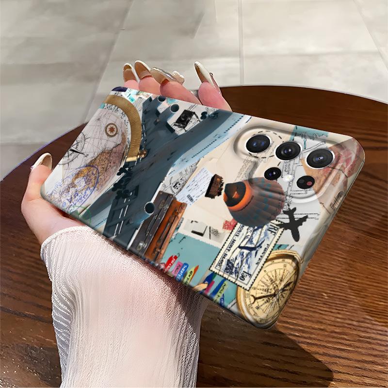 Traveler retro collage Samsung S24ultra protective case GalaxyS22 foreign trade explosion anti-drop mobile phone case