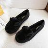 Fashion Cute Rabbit Ear Furry Flats Woman Big Size 34-43 Smooth Fur Loafers Winter Warm Barefoot Cotton Shoes Ladies Shearling Mocasines