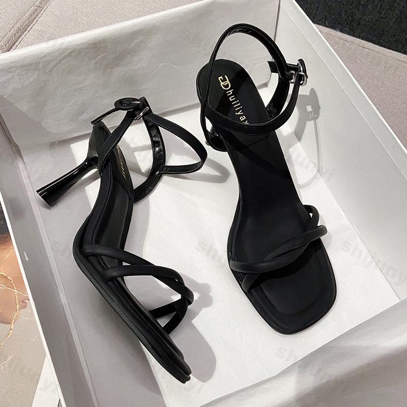 Fashion 2025 Summer Style New Buckle Strap Square Toe Sandals Thin Heels Fashion Clip Toe Women Heels Sandals Slingback Sexy Pumps