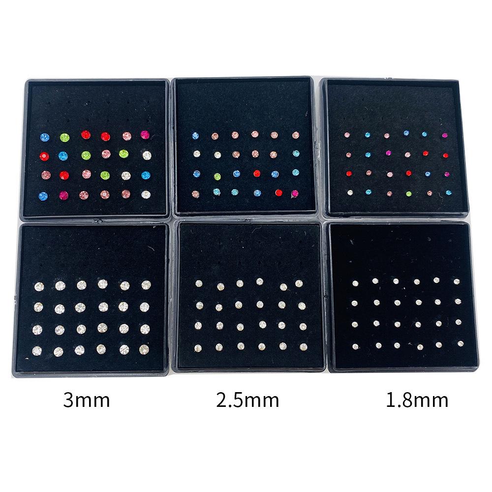 Stainless Steel Rhinestone Nose Studs - Titanium Steel, 24-Pack