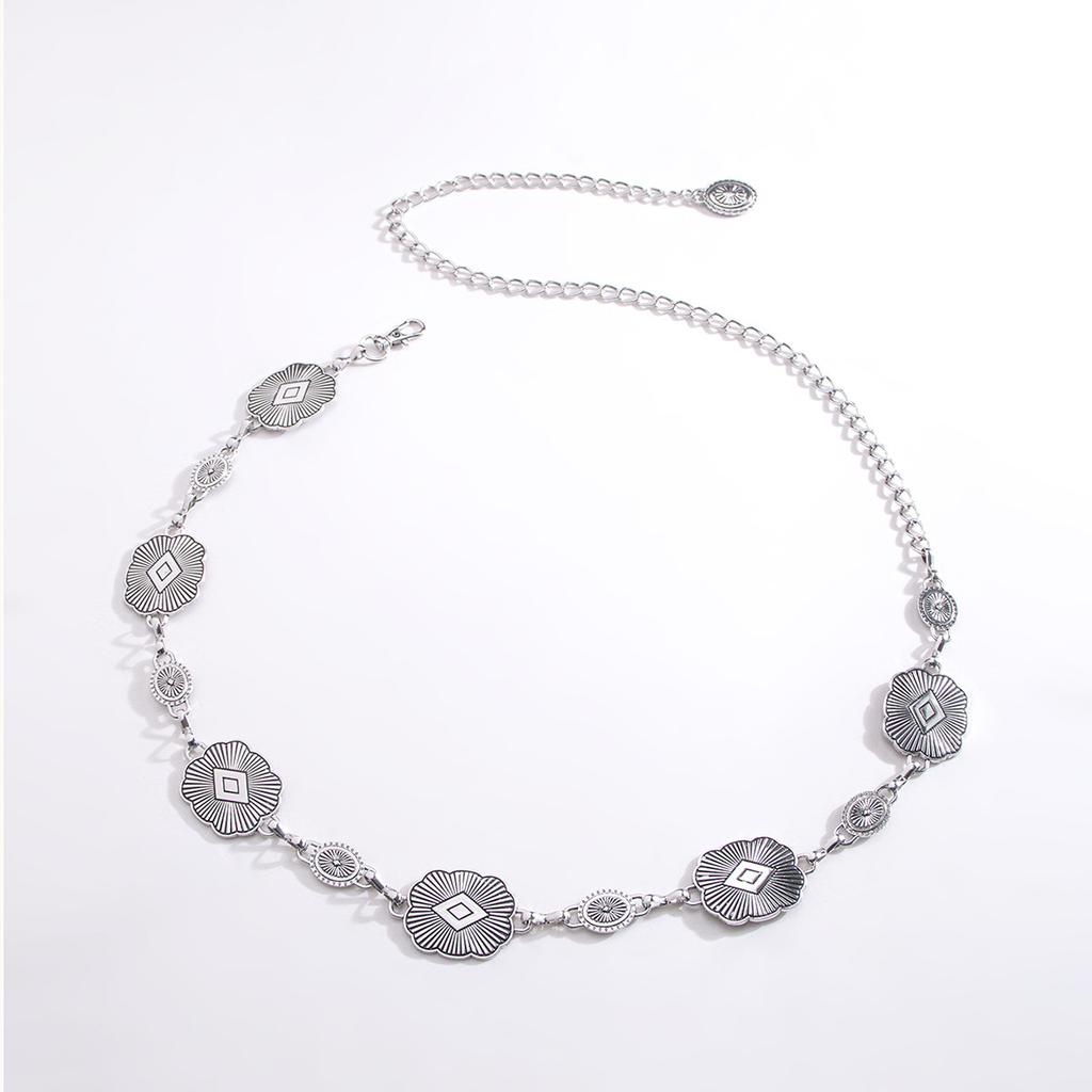 High-end Light Luxury Style Retro Niche European and American National Style Waist Chain Rolling Pattern Metal Alloy Belt