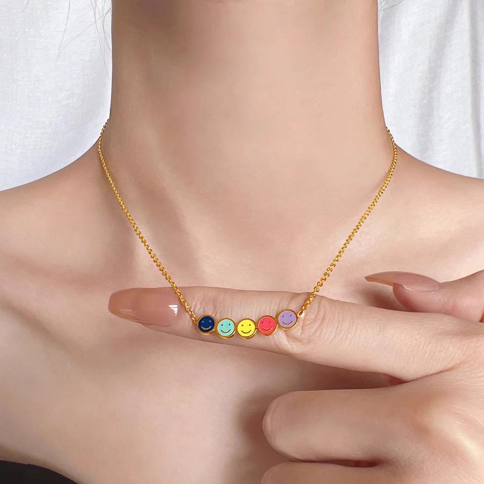 Colorful Titanium Steel Smiley Face Necklace – Simple, Cute, High-End Accessory
