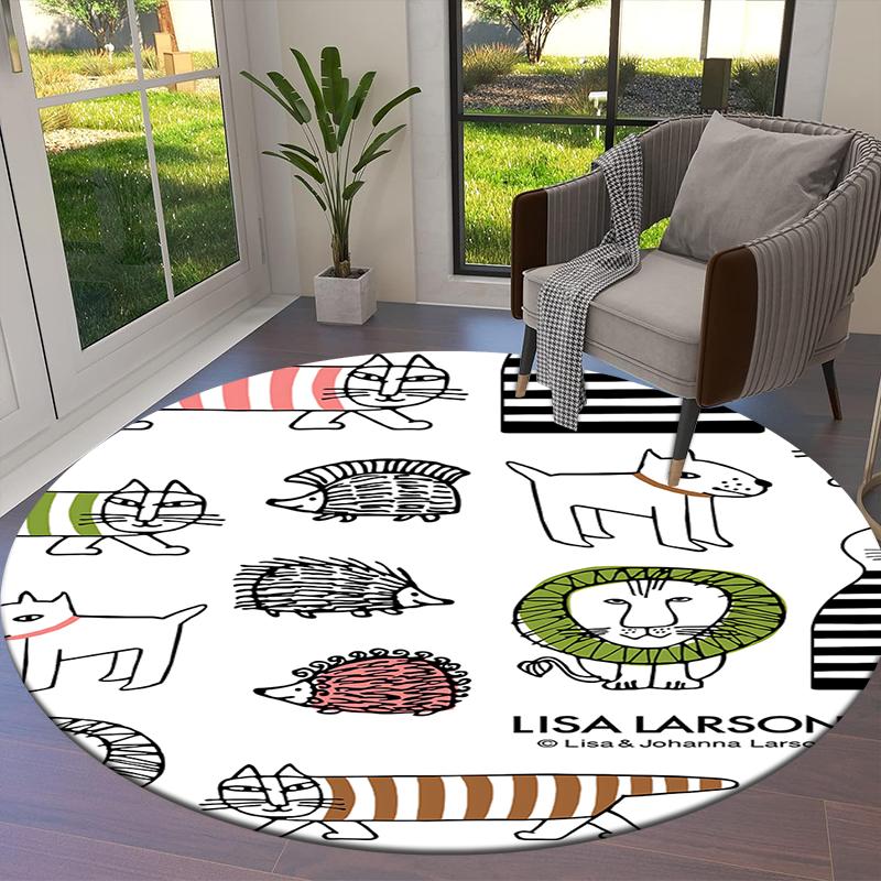 Lisa Larson Cute Round Area Rug,Carpet Rug for Living Room Bedroom Sofa Playroom Decor,Non-slip Floor Mat Q0022