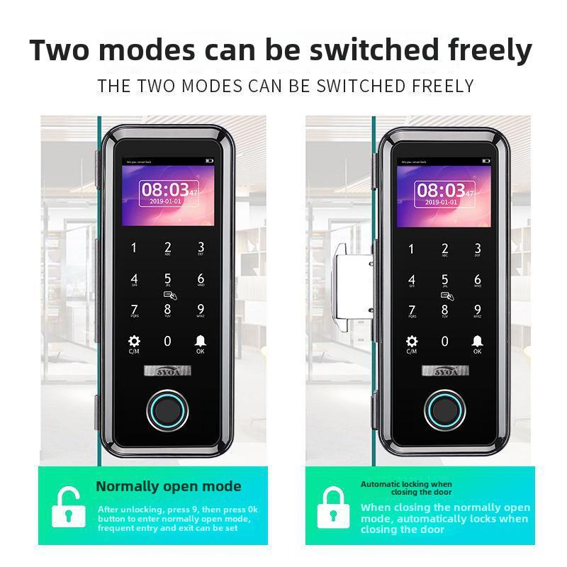 Încuietoare inteligentă de sticlă fără ramă: Electronic, Control Acces cu Parolă și Amprentă, Instalare fără găuri, Securitate Anti-furt pentru Birou.