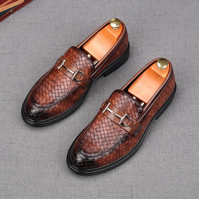 New Arrival Men's Woven Pattern Flats Shoes Male Designer Black Slip On Loafers Homecoming Wedding Dress Footwear