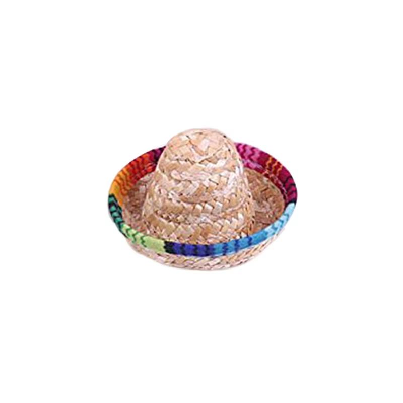 Mini Mexican Carnival Straw Hat Red Wine Bottle Hat Natural Woven Hat Party Decor Small Straw Hat Doll Dining Table Party Prop