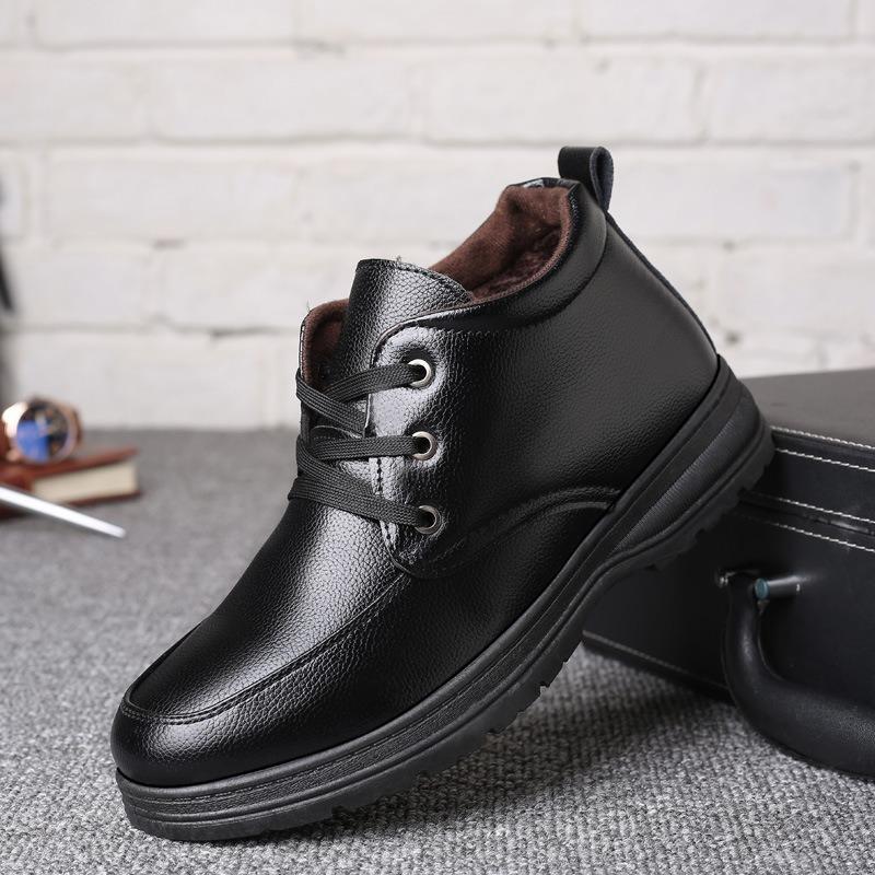 Winter Leather Thickened Wool Warm Cotton Shoes Men's High-top Casual Non-slip Cotton Boots