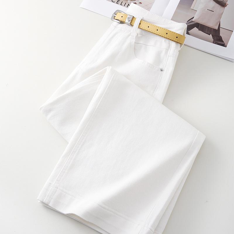 Women's White Wide-Leg Cropped Jeans, Summer 2026 Petite Size, Loose Slimming Straight-Leg Pants