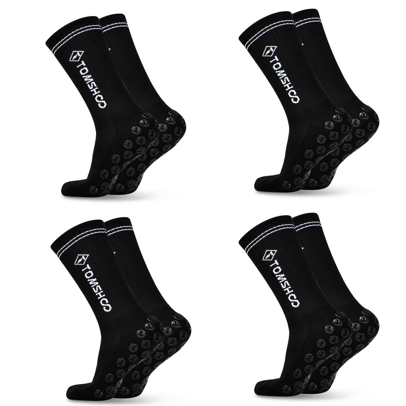 Meias de futebol para homens e mulheres antiderrapantes confortáveis para caminhadas, corrida, basquete 4pairs preto