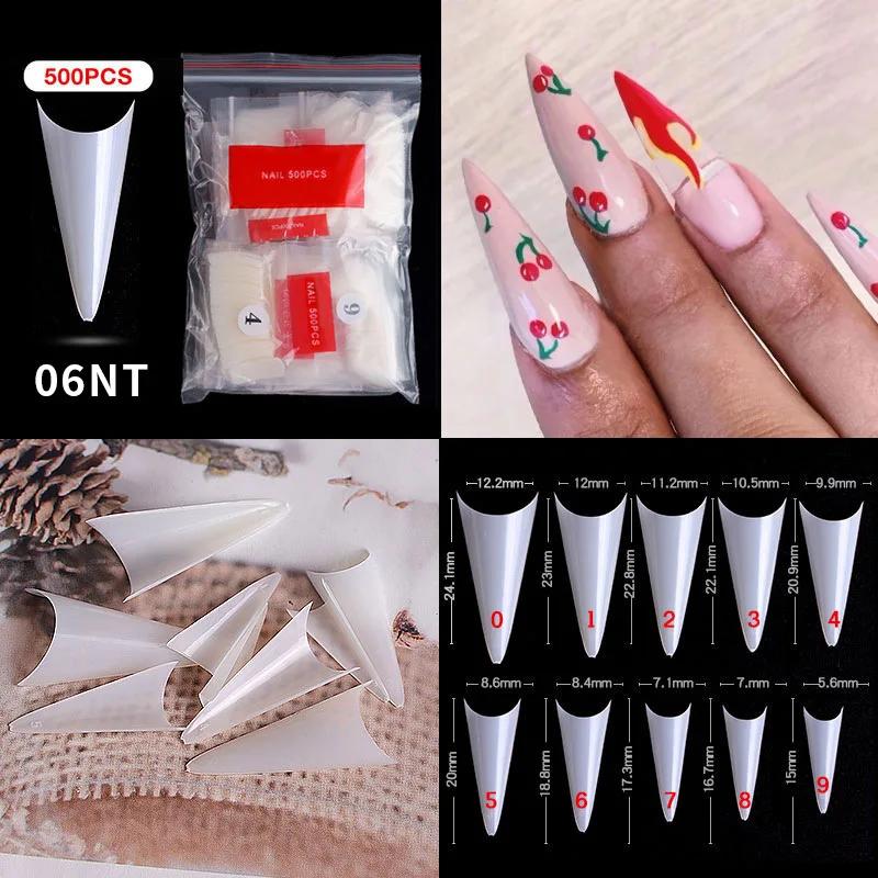 500pcs/bag Coffin False Nail Tips Clear Ballerina Stiletto Rounded Square Acrylic Fake Nails Extension System UV Gel Manicure