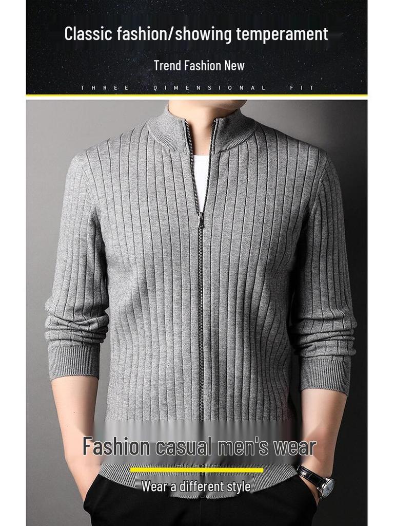New 2025 Men's Stand Collar Zipper Knit Cardigan Sweater Coat for Autumn/Winter