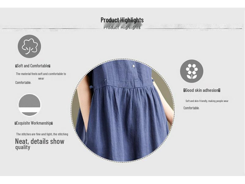 2024 Summer Japanese Style Cotton-Linen Polo Collar Midi Dress for Women