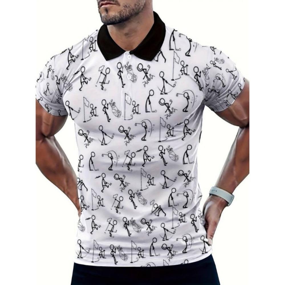 Summer New Slim Fit Men's Polo Shirt with Digital Printing, Sports and Casual Lapel Top