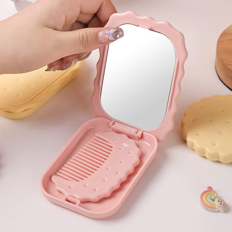 Chocolate Biscuit Folding Makeup Mirror Set - Portable Mini Round Beauty Mirror