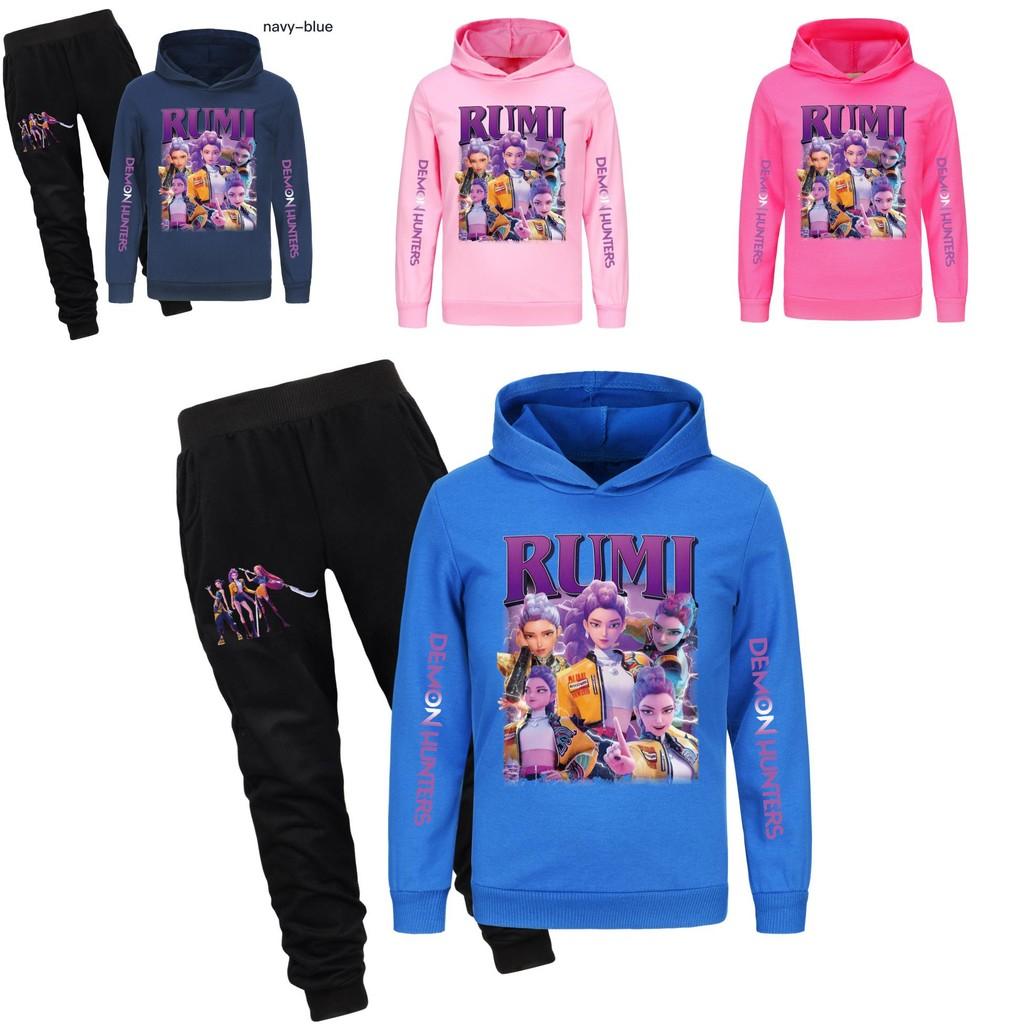 Kpop Demon Hunters Pattern Children Hoodie And Pants Set With Cartoon Print For Winter And Spring Play