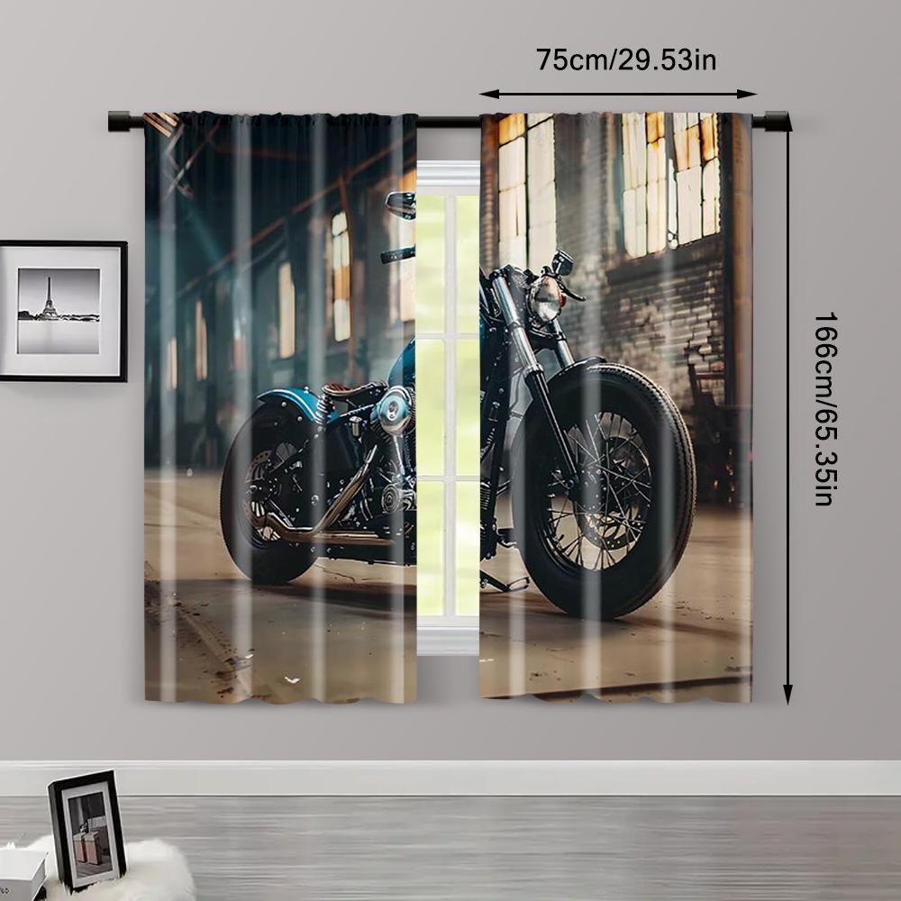2pc,  Party Window Curtains Garage Motorcycle Vintage Retro Motorcycle Light Filter Festive Backdrops Suitable for Translucent