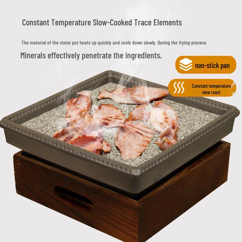 Natural Stone Alcohol Hot Pot Grill Plate with Wooden Stand