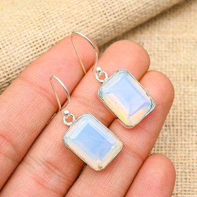 Orecchini in argento sterling 925 fatti a mano con pietra preziosa opale lattea, bellissimi orecchini per donna