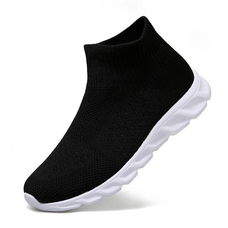 Large size high-top socks shoes men's autumn fly-woven sports shoes lazy shoes one-pedal elastic casual men's shoes