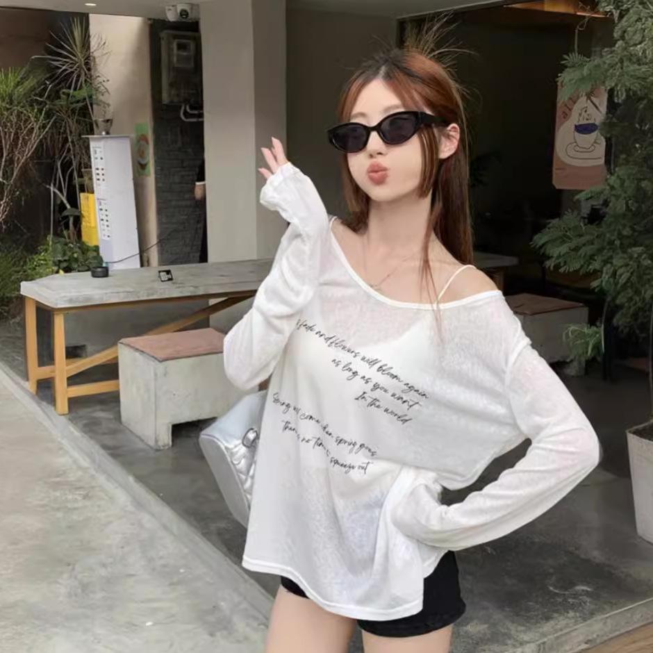 

Korean Off-Shoulder White Long-Sleeve Women s Casual Summer Top with Loose, Lightweight Design Large чорний