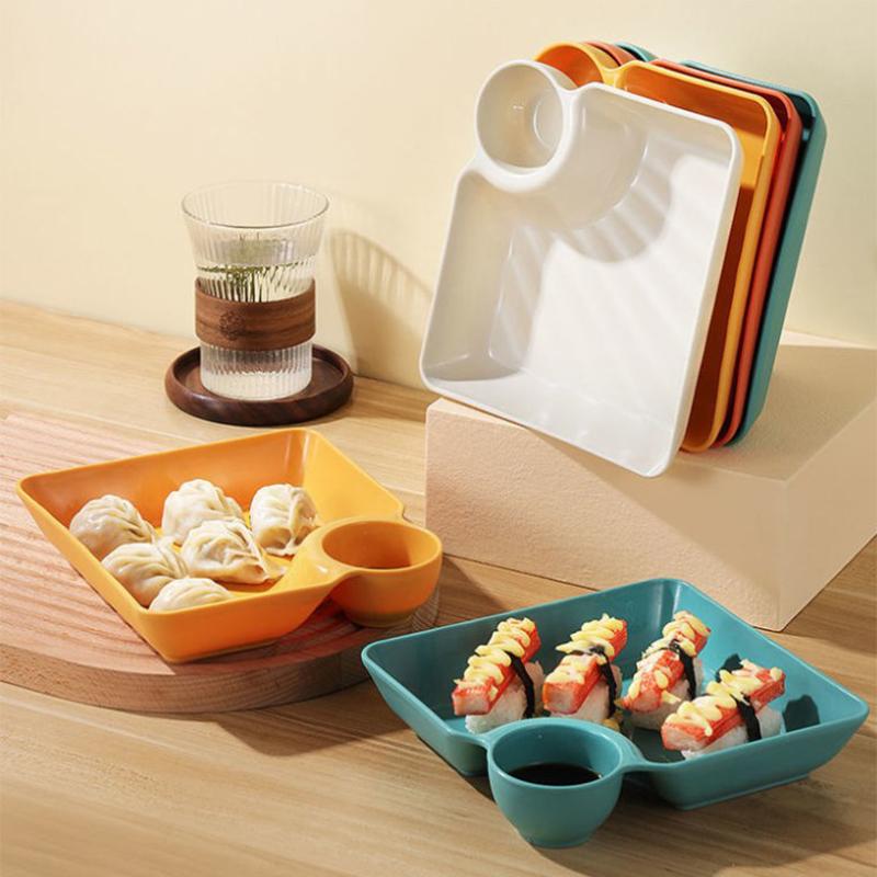 Multi-Purpose Dumpling Plate With Vinegar Plate Snack Dish 2-Grid Spices Dish Dumplings Dessert French Fries Ketchup Holder