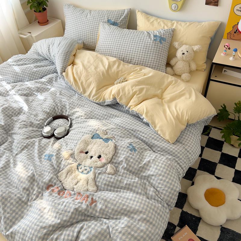 Cartoon Soft Cotton Washable Single Bed 3-Piece Set: Fitted Sheet, Flat Sheet, Skin-Friendly