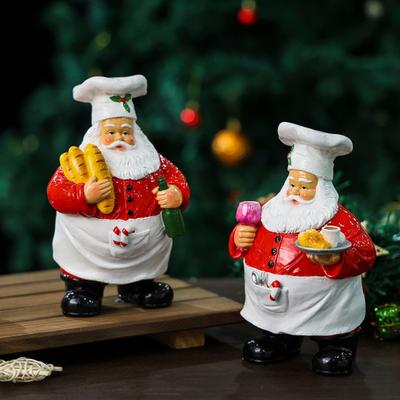Christmas Santa Claus Chef Figurine Resin Cartoon Santa Statue Holiday Party Home Office Kitchen Desktop Decoration Ornament