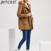 BITCED Fleece-Lined Cotton Coat with Hood and Fur Collar Winter Warmth Outerwear Plus Size Women's Cotton Jacket