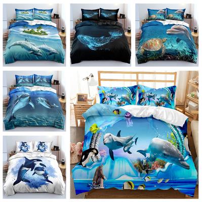 3D Dolphin Bedding Set Marine Animal Down Duvet Cover Pillowcase 2/3pc Birthday Gift King Queen Bed Cover Home Textile Gift