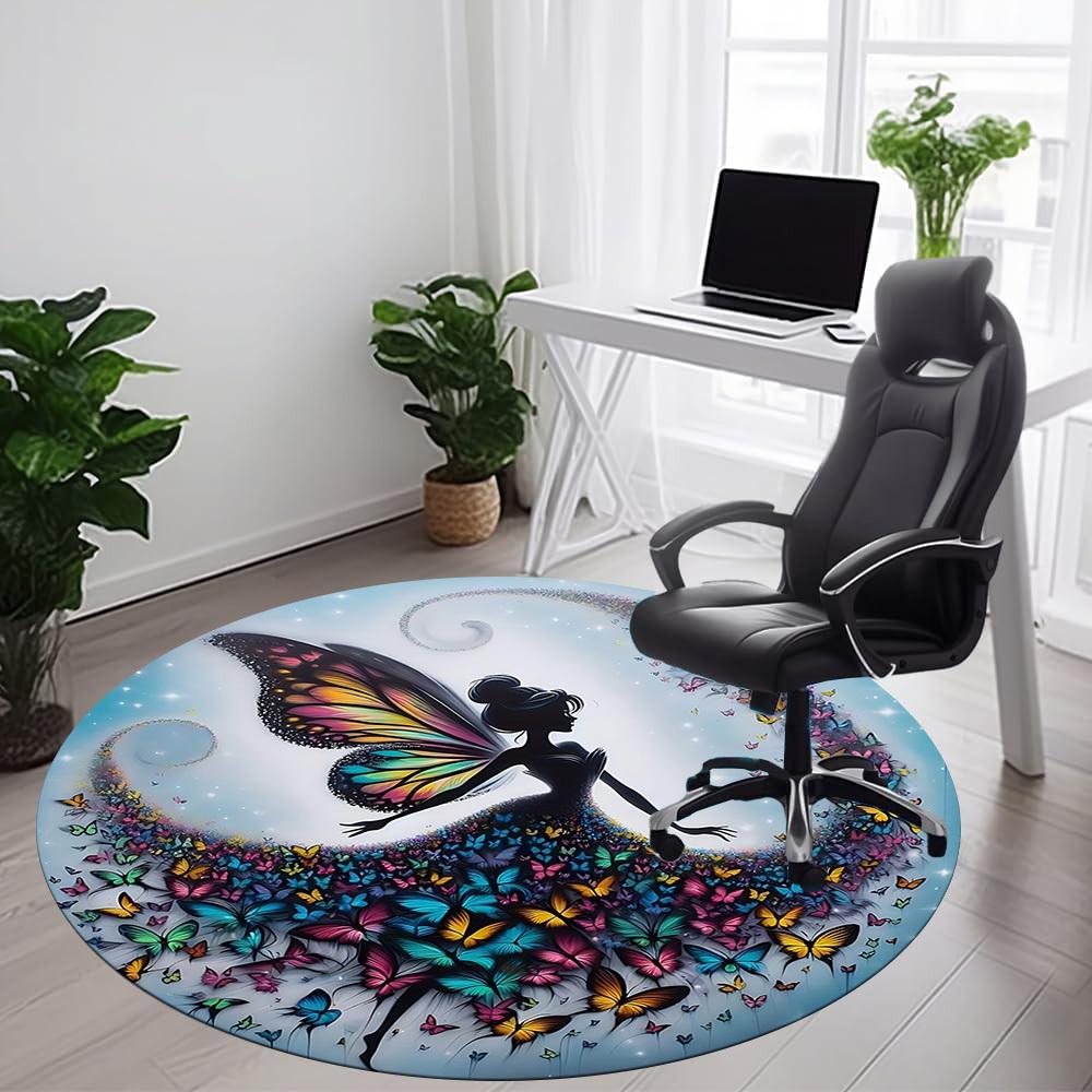 

1pc Butterfly Fairy Office Round Area Rug, Indoor Mat Suitable ForOffice, Under Office Chairs Bedroom Living Room Home Decor, Room Deco T101 80cm by 80cm