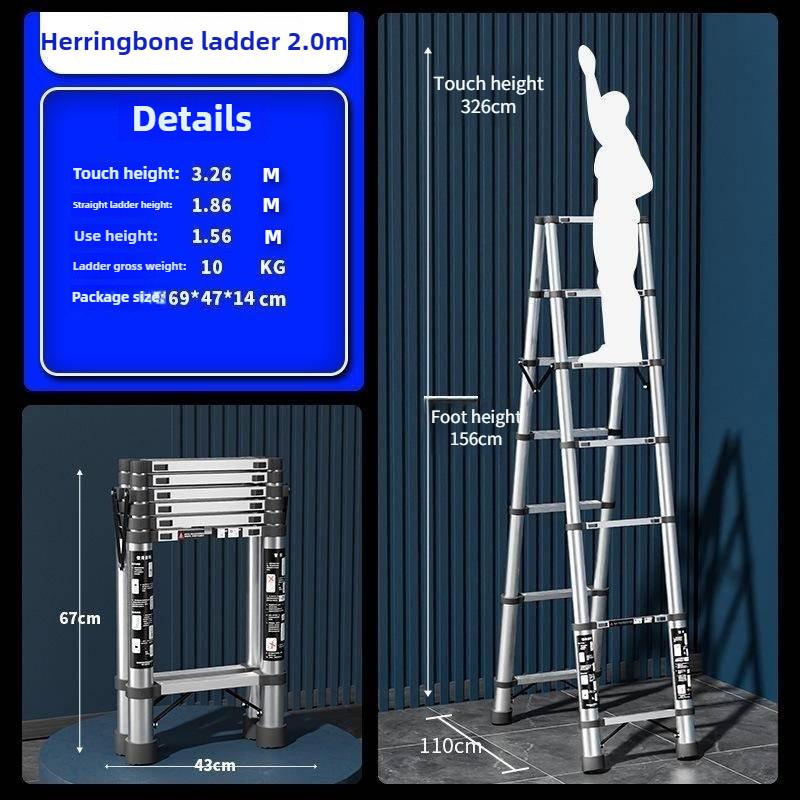 Stainless Steel Telescopic Ladder Multi Functional Household Herringbone Ladder Portable Folding Step Ladder