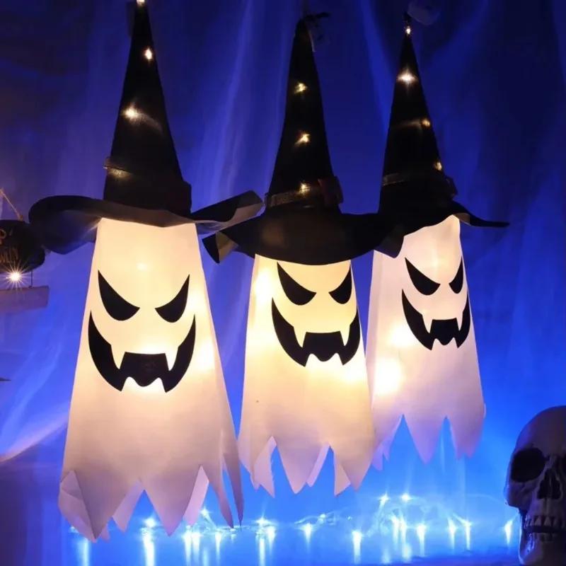 New Halloween Hat Ghost Bat Terrifying Atmosphere Creative Hanging Decoration Ghost House Scene Decoration LED Lamp Ghost House