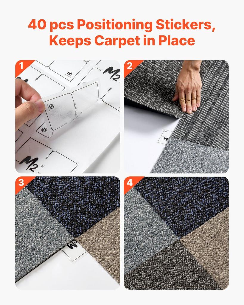Carpet Tiles Reusable 508 x 508 mm, 24 PCS Modular Carpet Square Rug, Commercial Floor Soft Padded for Seamless Cover 6.2, Easy DIY Replacement for