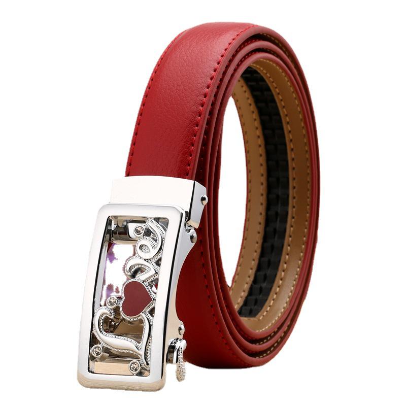Women's Casual Double-Sided Lychee Pattern Leather Belt with Automatic Buckle