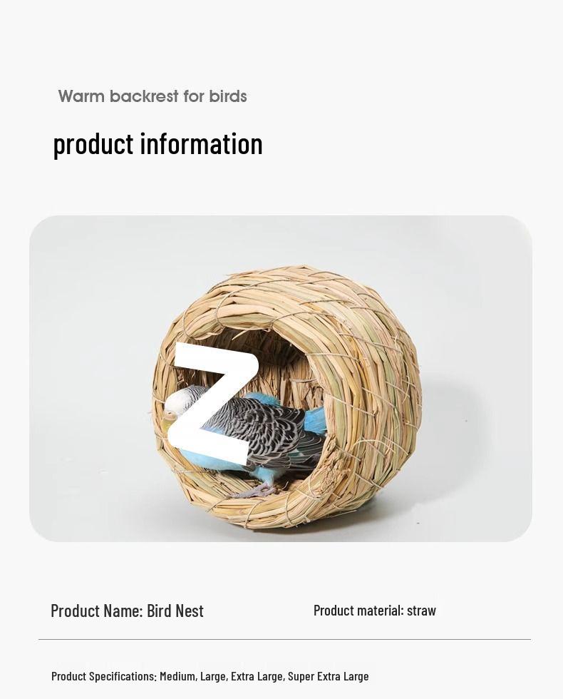 Straw Bird Nest for Budgerigars, Cockatiels, Quails, Pigeons, and Peonies - Hanging Breeding and Egg-Laying Supply