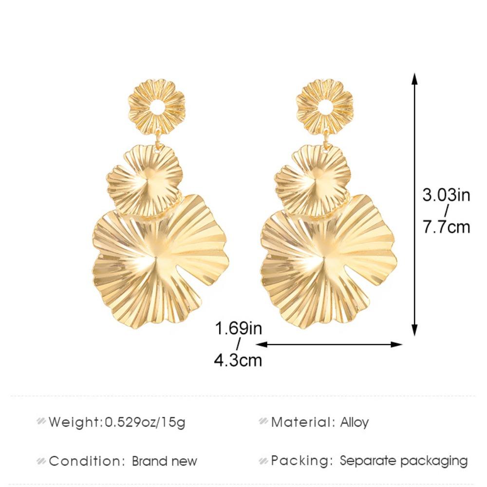 Personality Vintage Metallic Texture Large Ginkgo Leaf Shell Shape Dangle Earrings for Women Exaggerated Hip-hop Punk Jewelry