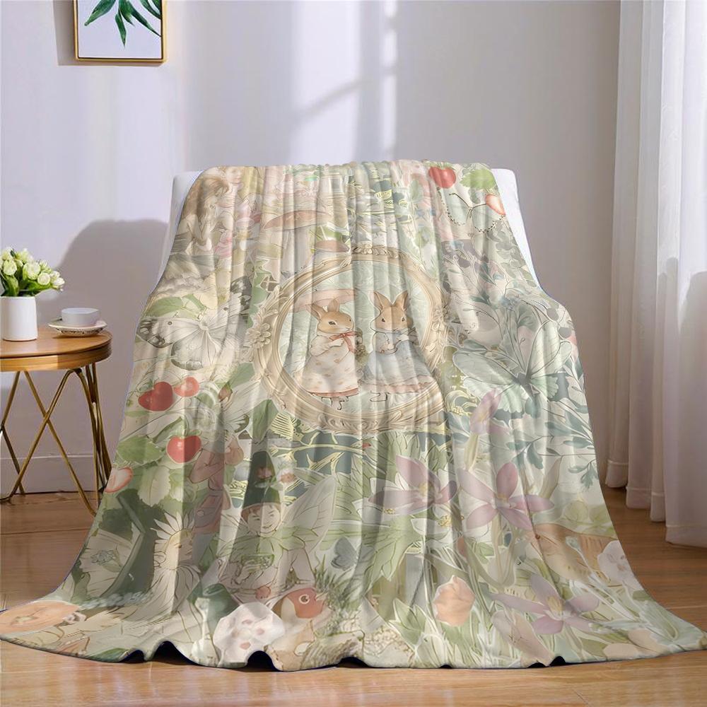 Fairy Rabbit Garden Flannel Blanket Warm Soft Halloween Christmas Couch Warm Cozy Decorative Decor Gift for All Season