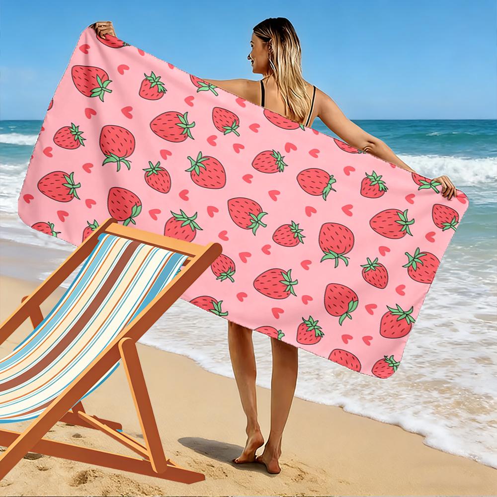 Erdbeermuster mit Herzdesign Strandtuch schnelltrocknend für Reisen Outdoor-Sportarten Joggen Strand und Schwimmen