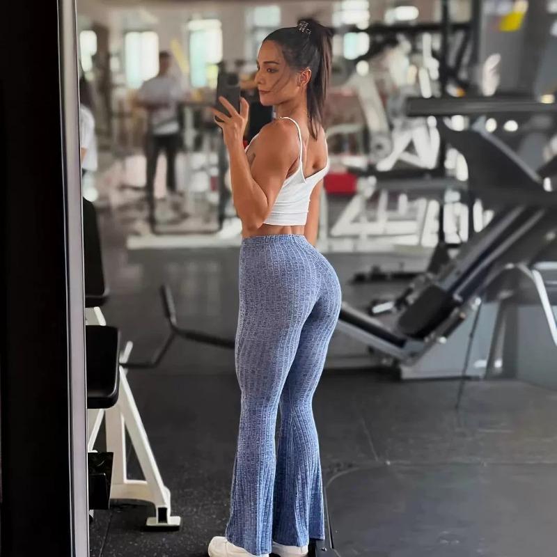 High Womens Waisted Pants Tight Yoga Pants Stretch Fitness Sports Casual Flare Pants