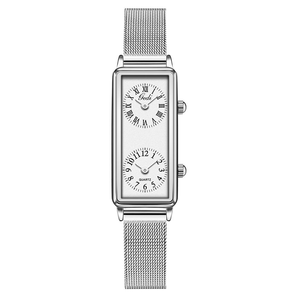 

Creative Dual Time Zone Watch Women S Niche Retro Rectangular Women S High-End Dual-Movement Quartz Watch