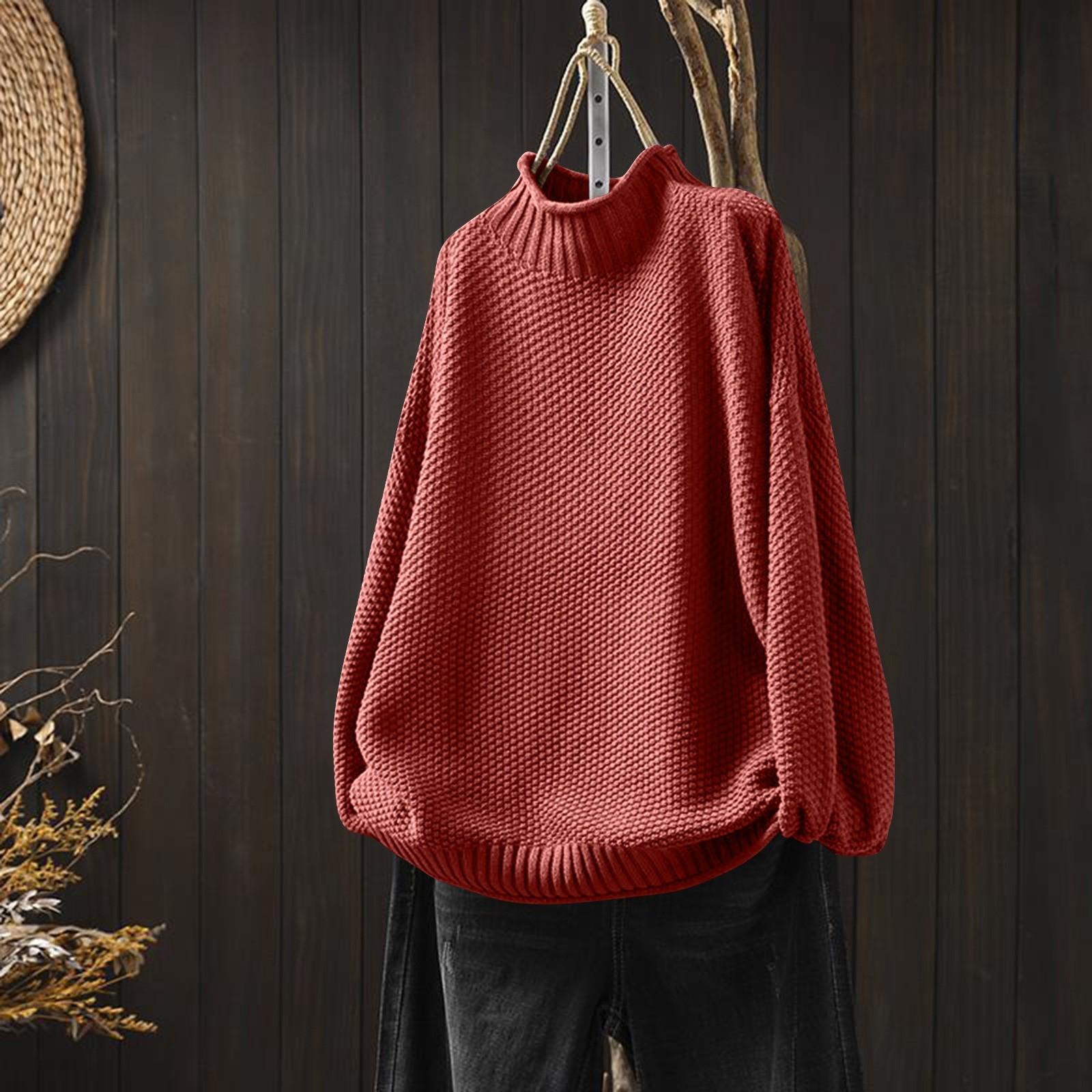 

Women s Fashion Solid Color Half High Neck Long Sleeved Casual Pullover Knitted Base Sweater Top One Size
