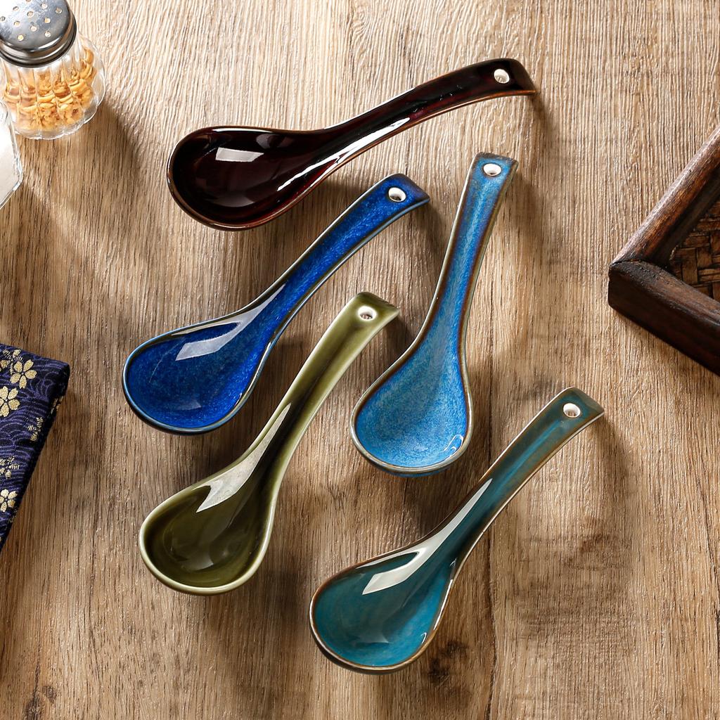 4PCS Ceramic Soup Spoons Household Tableware Set Retro Chinese Style Style Blue and White Porcelain Soup Spoon Combination Set4