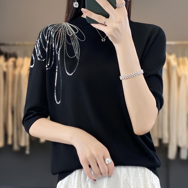 Dámské letní tričko s krátkým rukávem 50% směs morušového hedvábí a polyesteru | Lehký, prodyšný, ležérní top Slim Fit