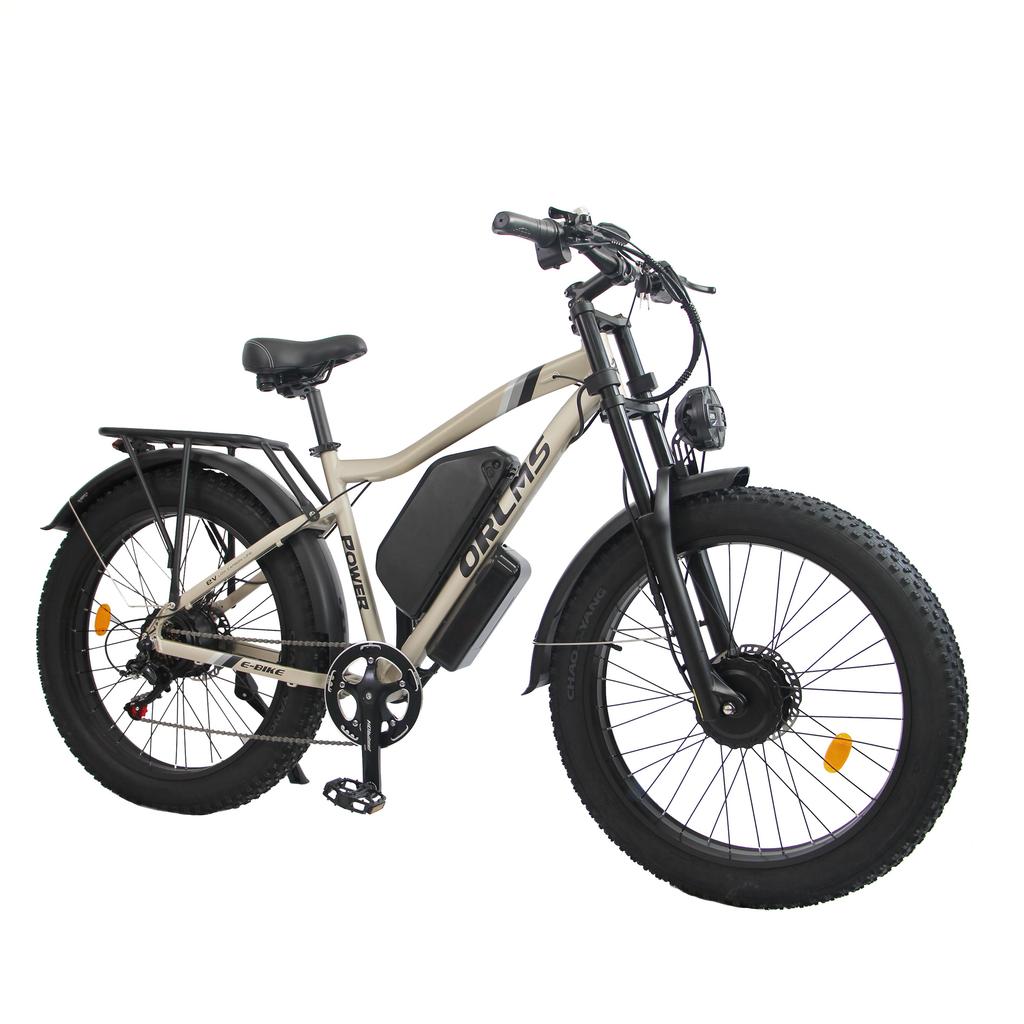 ORLMS MX500 Gold/Grey 2000W Dual Motor+52V25AH Detachable Battery 26 * 4.0-inch Tire Maximum Speed 60KM/H Electric Bicycle