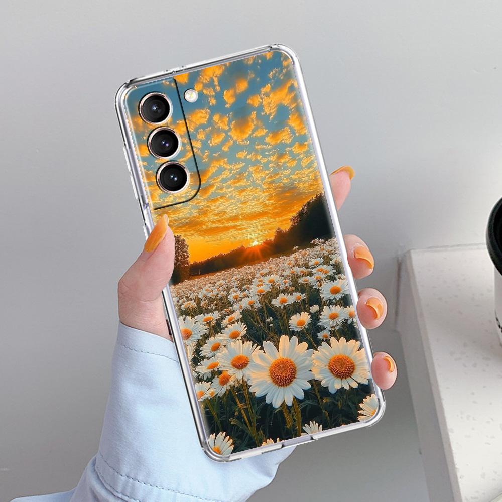 Phone Case For Samsung Galaxy S26 S25 S24 S23 S22 Ultra S20 S21 FE 5G Plus Soft Clear Cover Soft Pale Little Flower