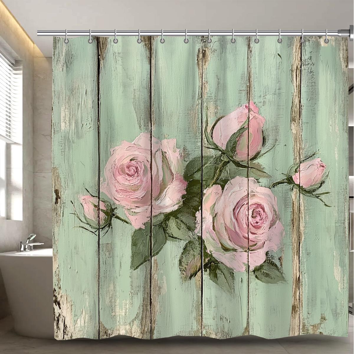 

1Pcs Vintage Rose Digital Print Shower Curtain, Polyester With Hook, Woven, Fashion Bathroom Decor, Four Seasons Curtain W60H190(CM)-1 Pcs