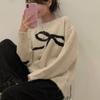 Elegant Korean O-neck Bow Tie Pattern Sweet Pullover Sweater Autumn Women Long Sleeve Casual Knitted Top Loose Fashion Winter Simple Knitwear