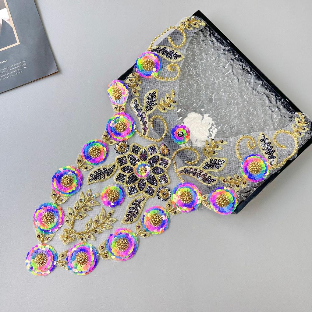 Heavy Industry Handmade Beaded Sequins Colorful Applique Clothing Evening Dress Performance Clothing Decorative Accessories Front Collar Cloth Sticker