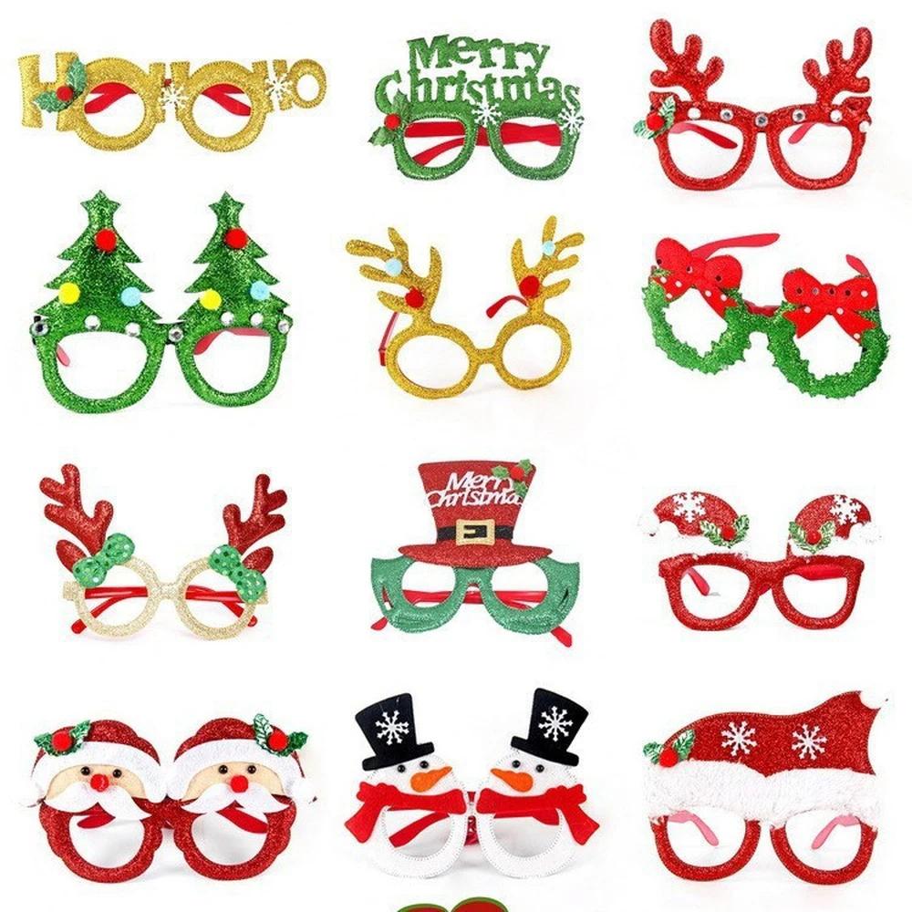 12pcs Christmas Glasses Santa Claus Xmas Tree Elk Paper Glasses Frame Photo Prop Christmas Decorations Navidad Kid Gifts