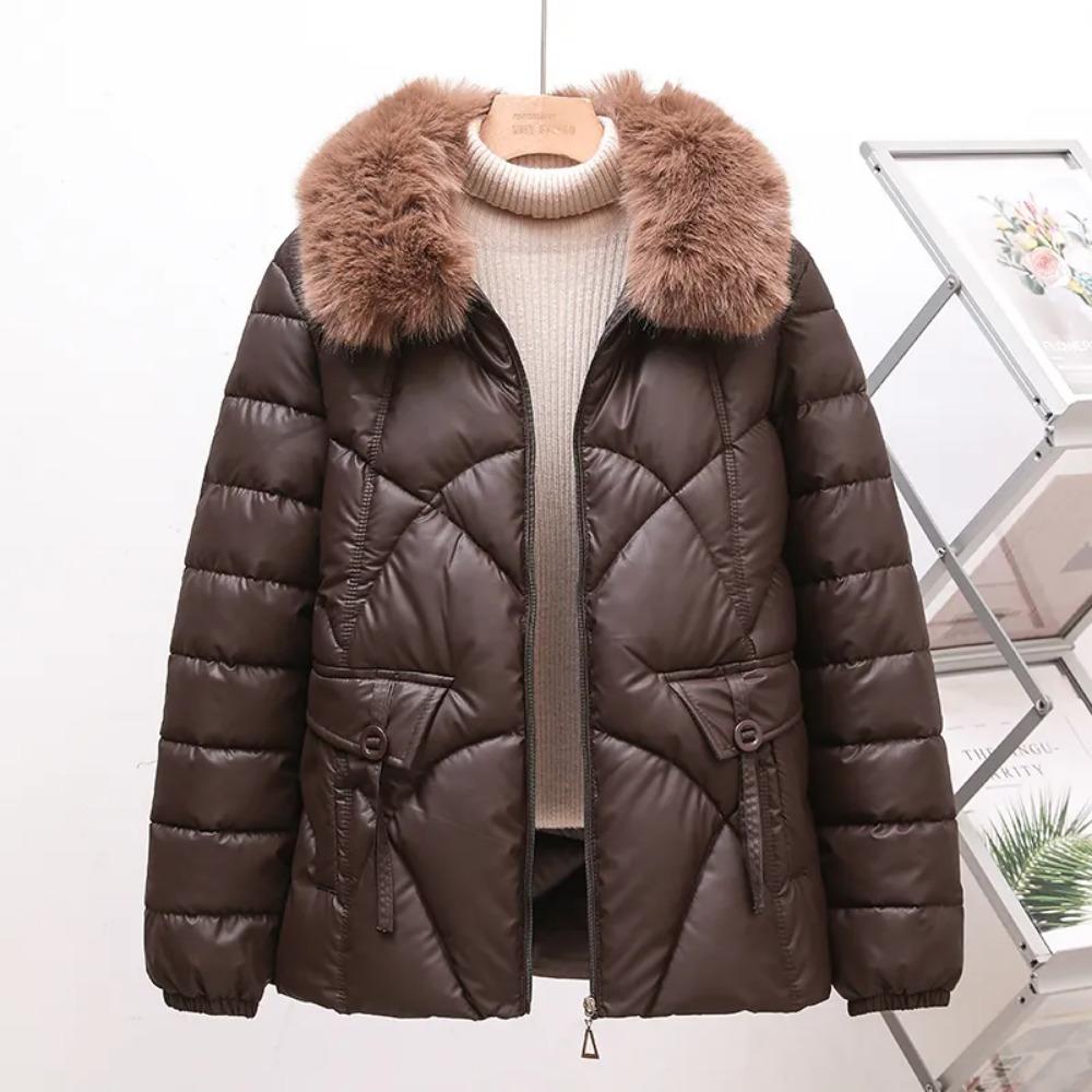 

Женская зимняя куртка с хлопковой набивкой, пуховик, утолщенный меховой воротник, короткая теплая стеганая куртка XXXL коричневый